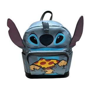 Disney Stitch Eating Pizza Mini Backpack w/ Ears‎ Carry Handle & Shoulder Straps